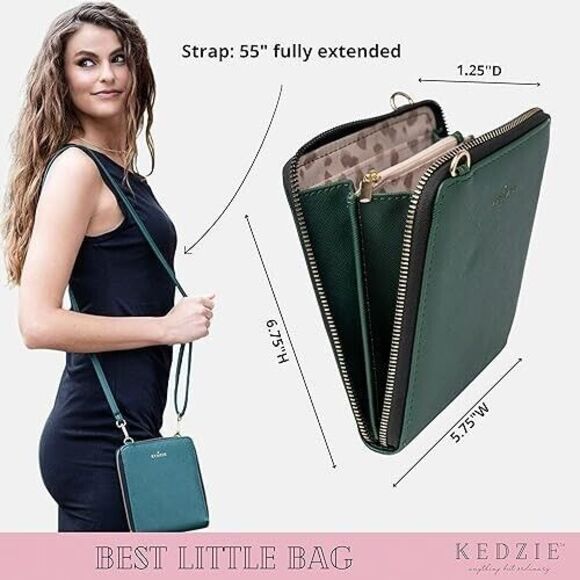 KEDZIE Soft Vegan Leather Crossbody Bag Detachable Shoulder Strap Blue NEW W/Tag - Picture 4 of 14